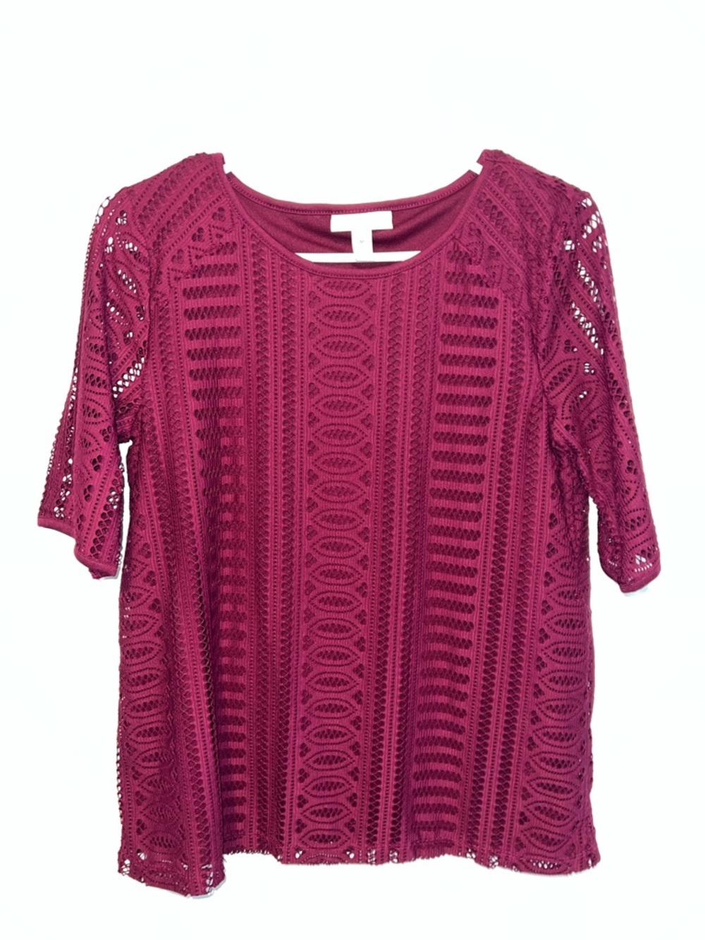 Dana Buchman Crochet Lace Short Sleeve Top - Berry Plum Size M 0414264